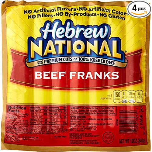 Hebrew National Beef Franks, 12 Oz (4 Pack) 28 Total Hotdogs