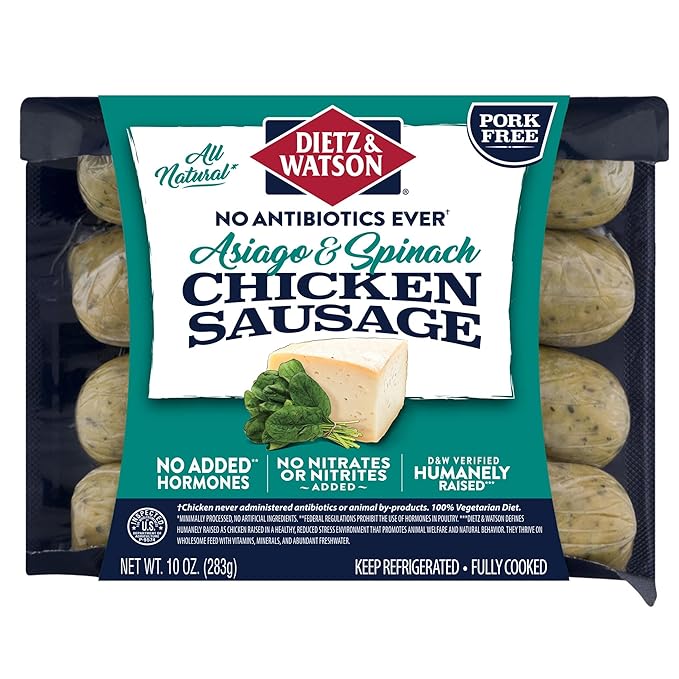 Dietz & Watson No Antibiotics Ever Asiago & Spinach Chicken Sausage, 10 oz